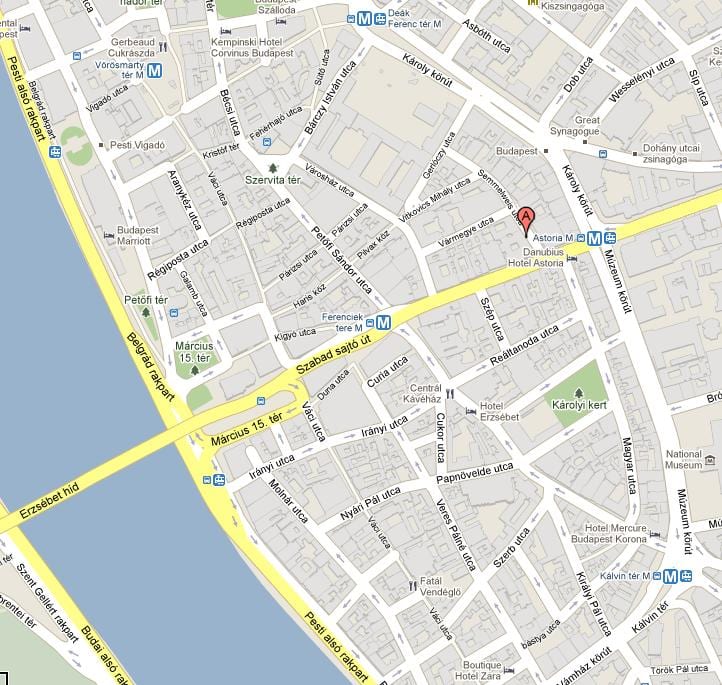 地図のブダペストのホテル
