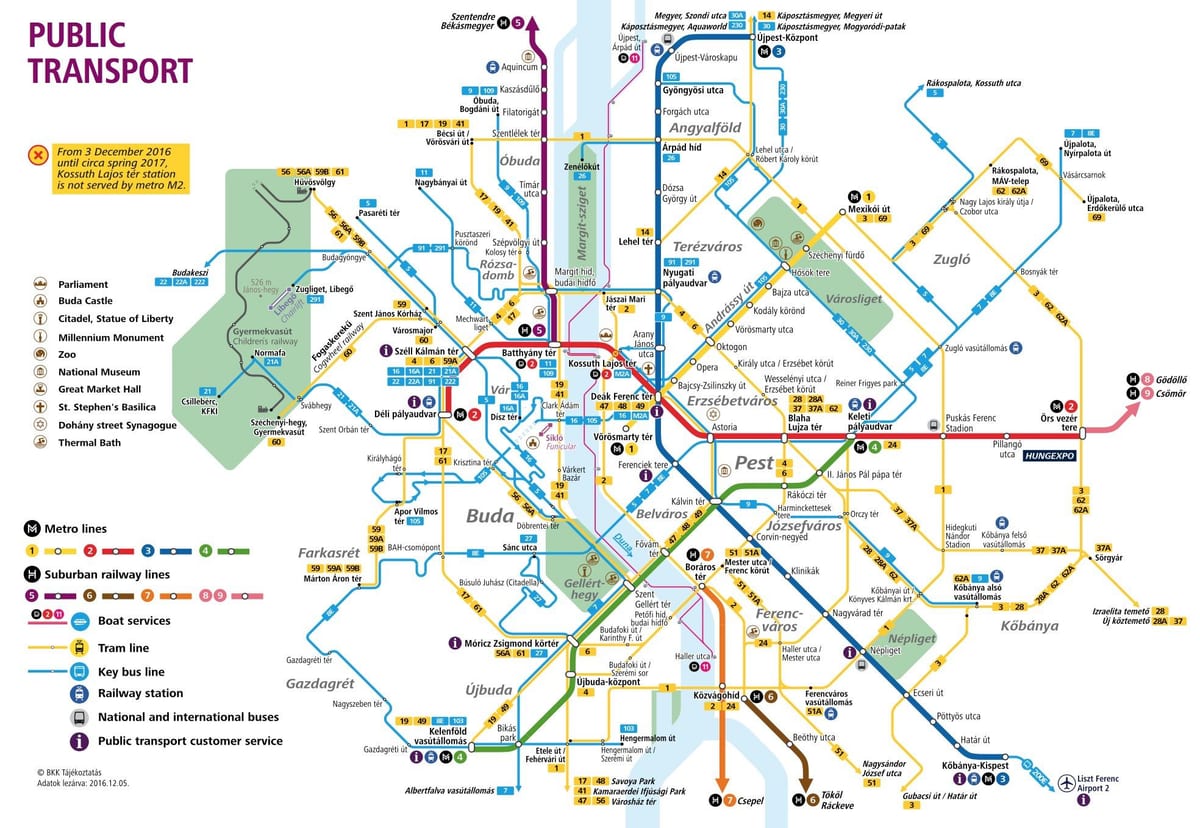 地図ブダペストの公共交通機関