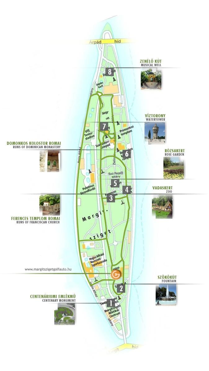 地図のマーガレット島ブダペスト
