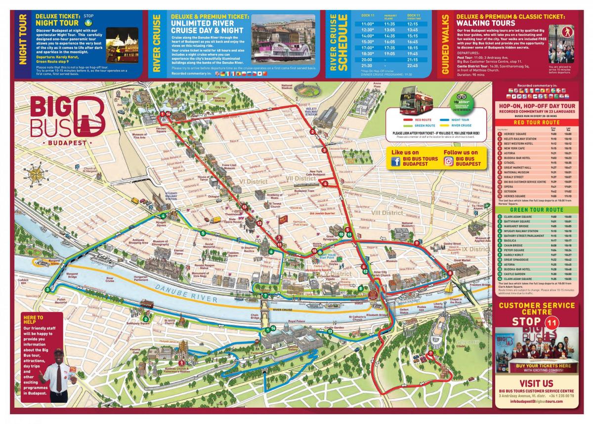 ブダペストビッグバスツアーの地図