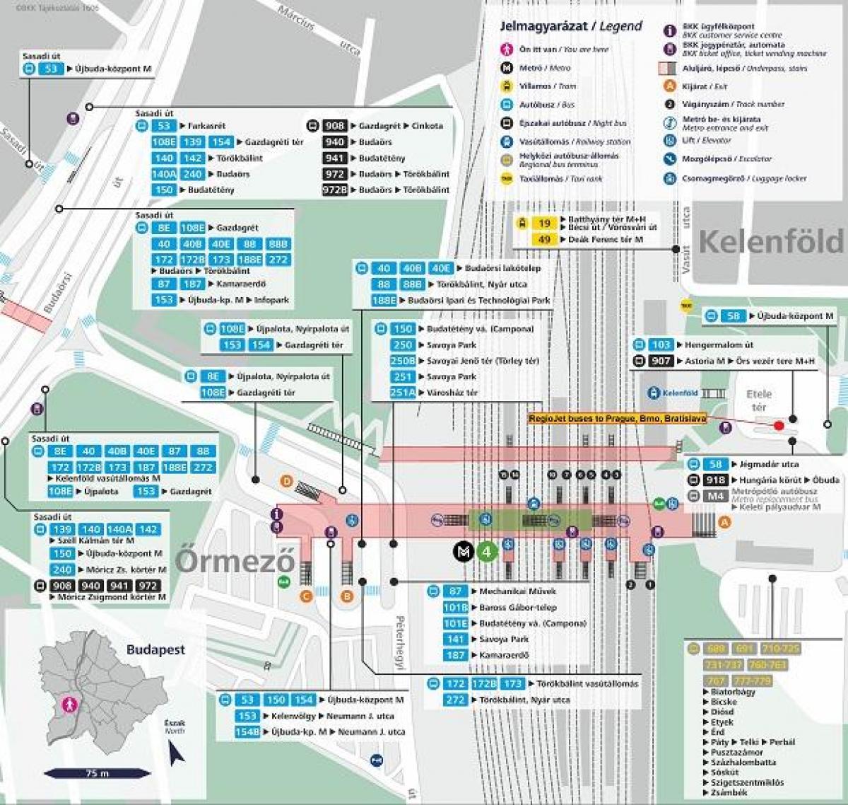 地図のブダペストkelenfoe駅
