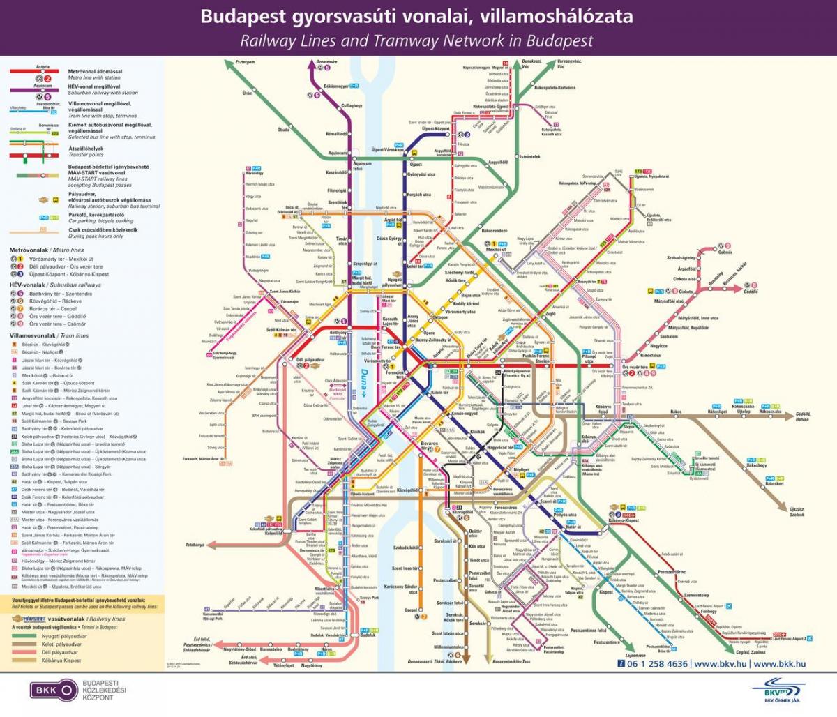 ブダペストの公共交通機関の地図