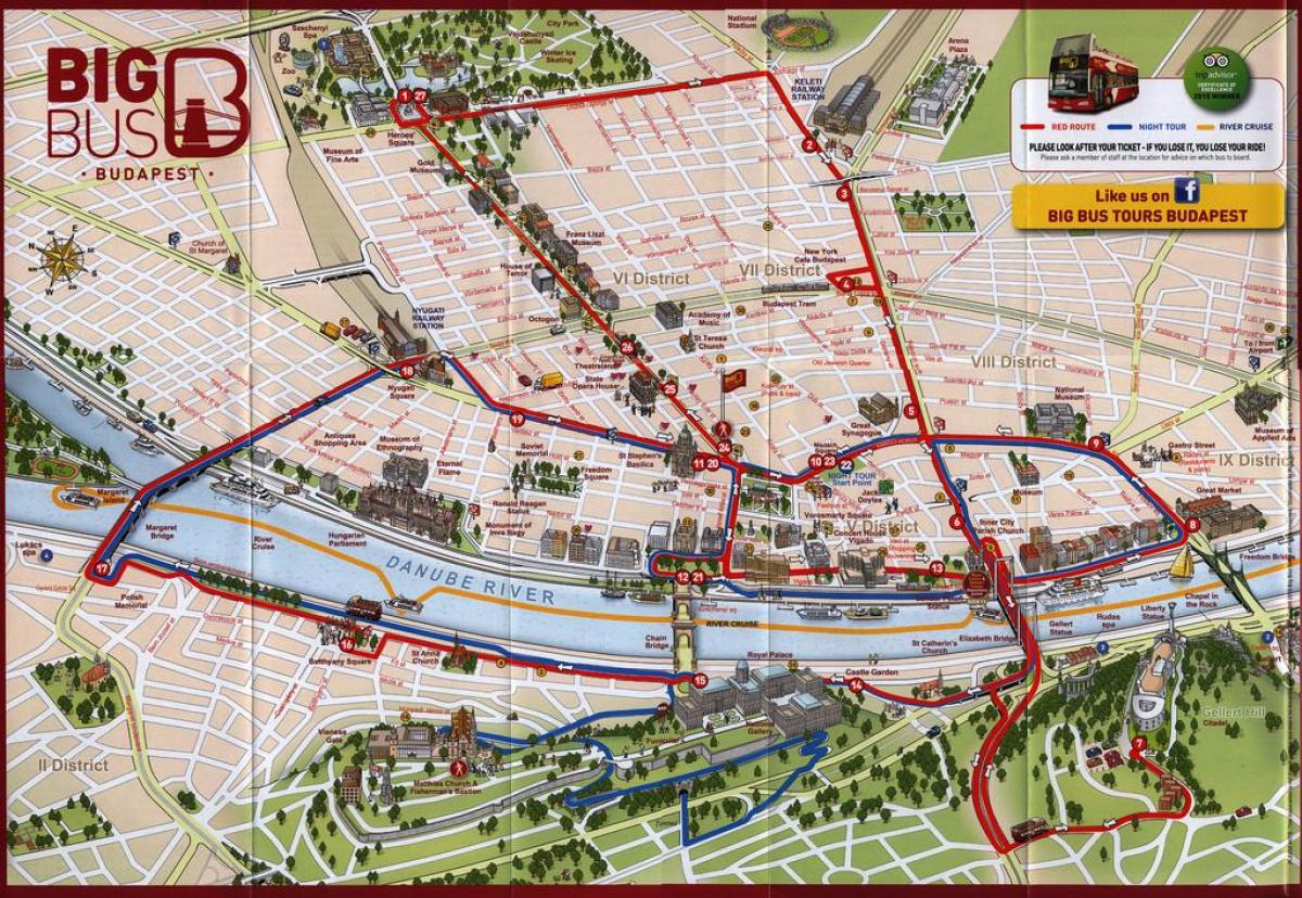 ビッグバスツアーのブダペストの地図