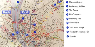 ブダペストの訪問場所の地図